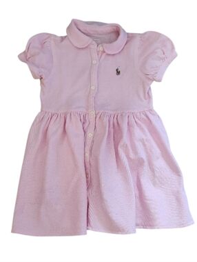 Ralph Lauren Baby Pink Knit Mesh Oxford Polo Dress with Pony Logo